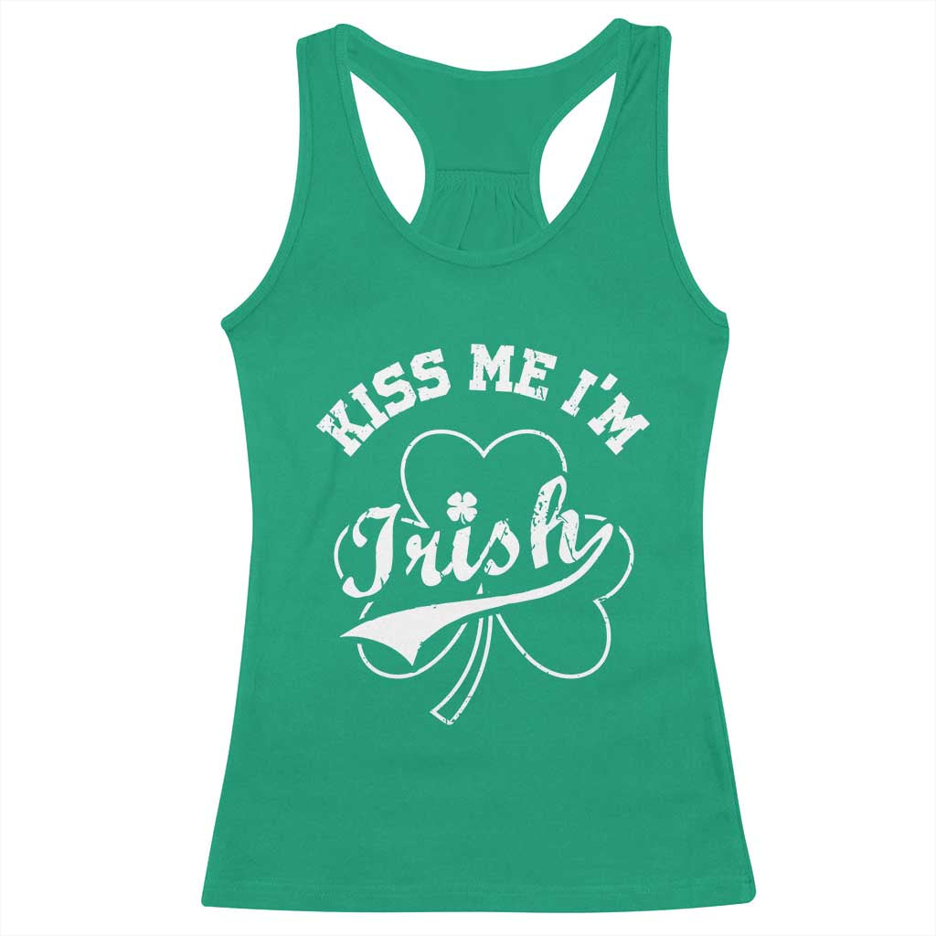 Funny Kiss Me I'm Irish St Patricks Day Racerback Tank Top Vintage Shamrock