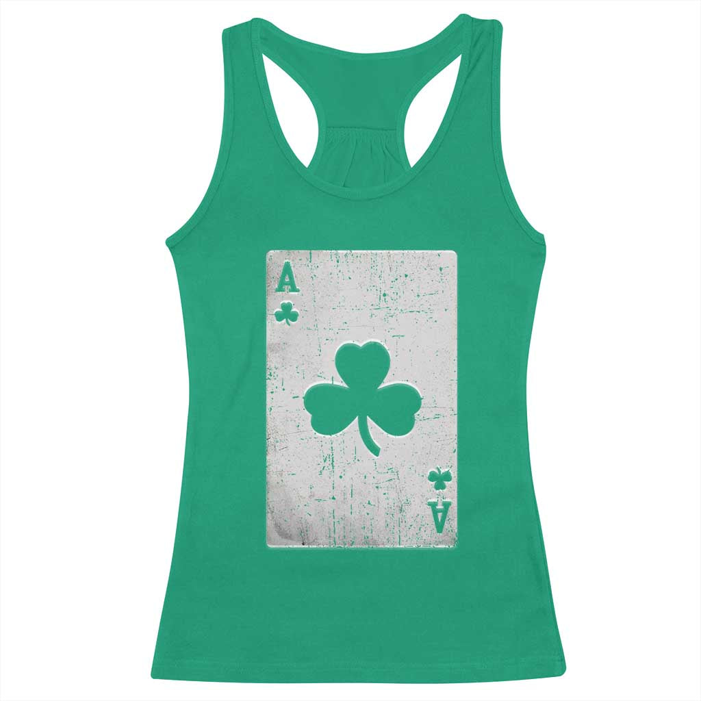 Funny St Patrick's Day Shamrock Clubs Poker Card Racerback Tank Top