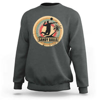 Men's beach volleyball sweatshirt, dark gray, round "SANDY BALLS" logo graphic on chest