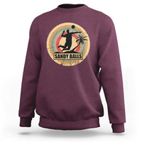 Men's beach volleyball sweatshirt, maroon, round "SANDY BALLS" logo graphic on chest