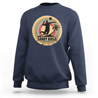 Men's beach volleyball sweatshirt, dark blue, round "SANDY BALLS" logo graphic on chest