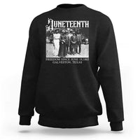 Black Juneteenth sweatshirt with front freedom graphic and date text