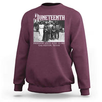 Maroon Juneteenth sweatshirt with front freedom graphic and date text