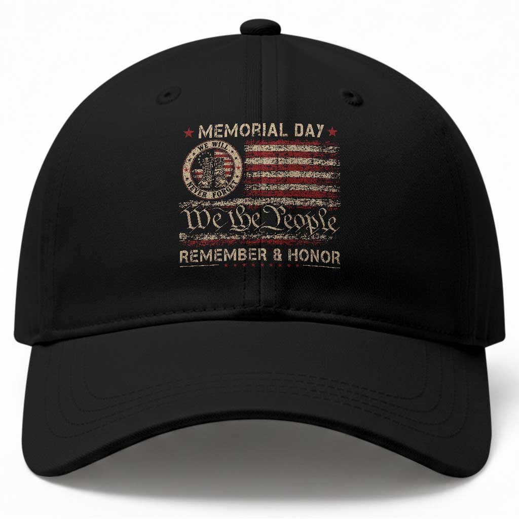 Memorial Day Baseball Cap Remember And Honor Red Poppy Flower Military Veteran