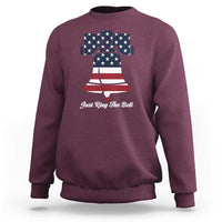 Maroon crewneck sweatshirt with Liberty Bell graphic and “Just Ring The Bell” text
