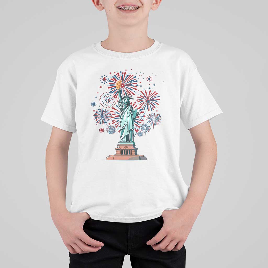 Funny America France Heritage Month T Shirt For Kid Statue of Liberty With Croissant - Wonder Print Shop