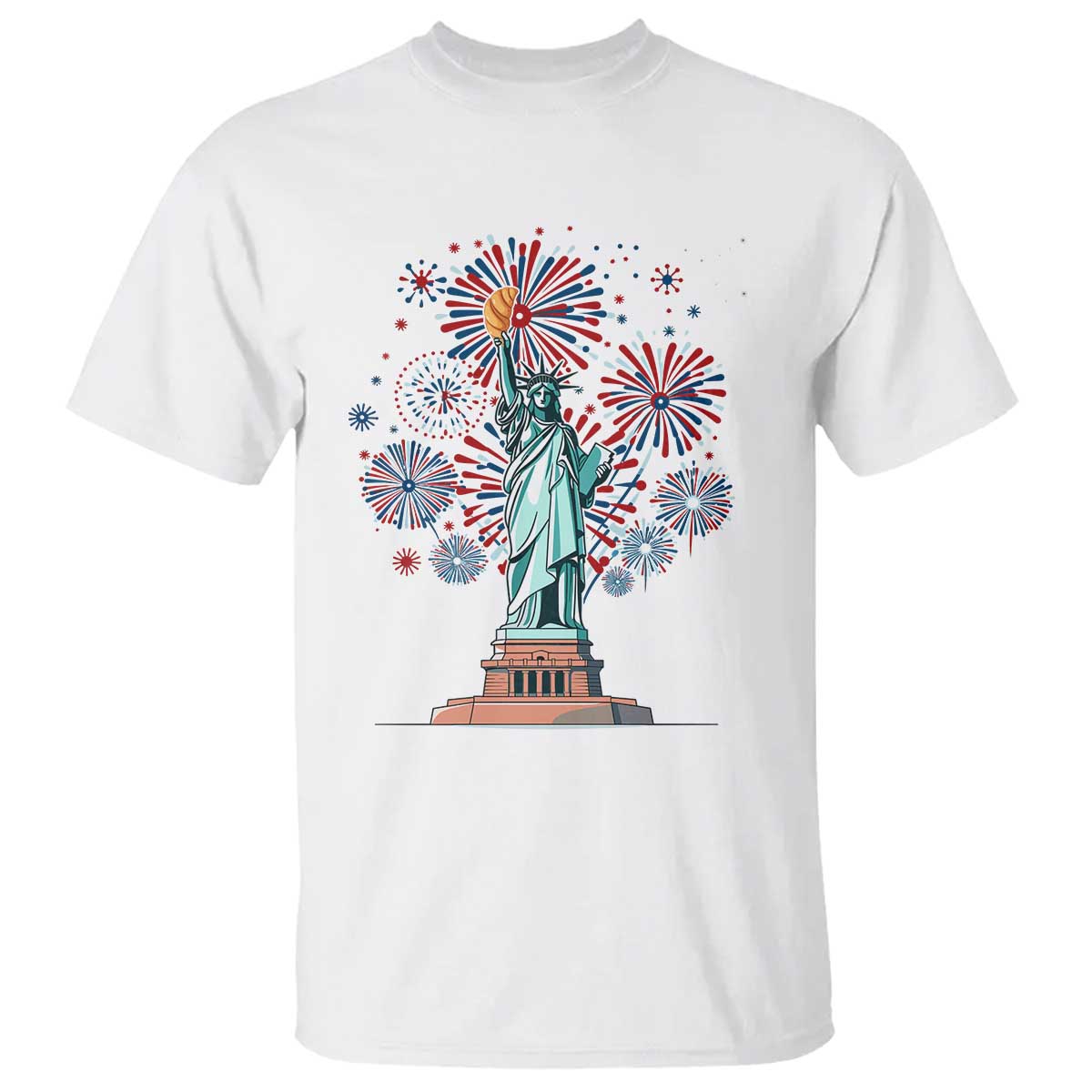 Funny America France Heritage Month T Shirt Statue of Liberty With Croissant - Wonder Print Shop