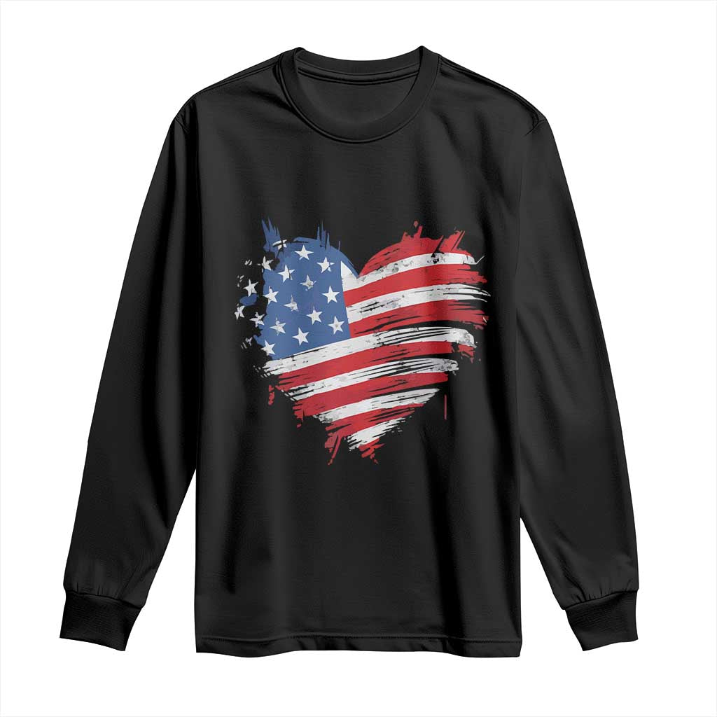 4th of July American Flag Heart USA Patriotic Long Sleeve Shirt Star Stripes - Wonder Print Shop
