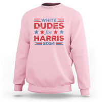 Light pink crewneck sweatshirt with American flag star “WHITE DUDES for HARRIS 2024” graphic