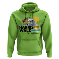 Harris Walz hoodie in lime green with beach wave graphic and drawstring hood