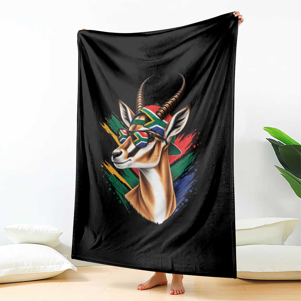 Springbok Wearing Glasses Vintage South African Flag Throw Blanket