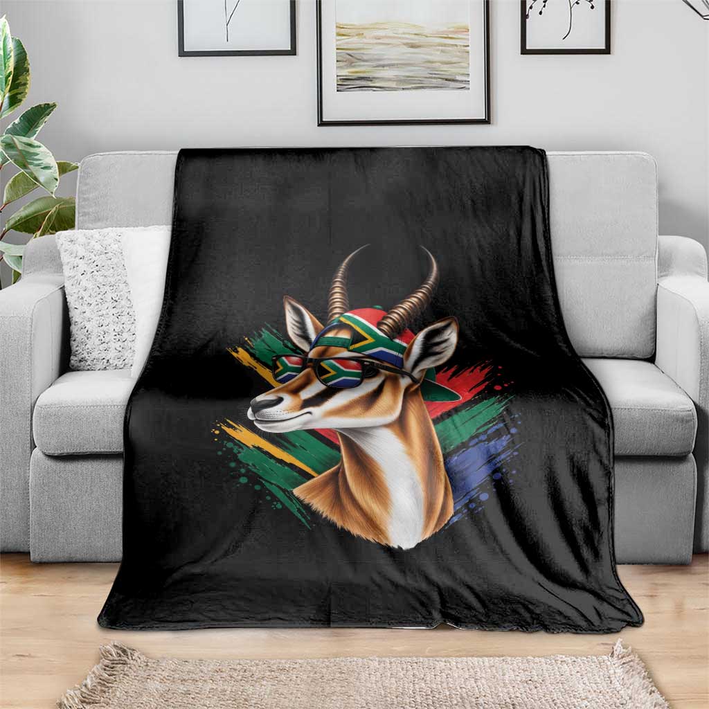 Springbok Wearing Glasses Vintage South African Flag Throw Blanket