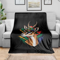Springbok Wearing Glasses Vintage South African Flag Throw Blanket