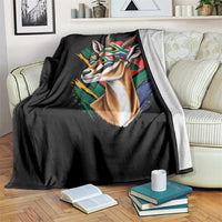 Springbok Wearing Glasses Vintage South African Flag Throw Blanket