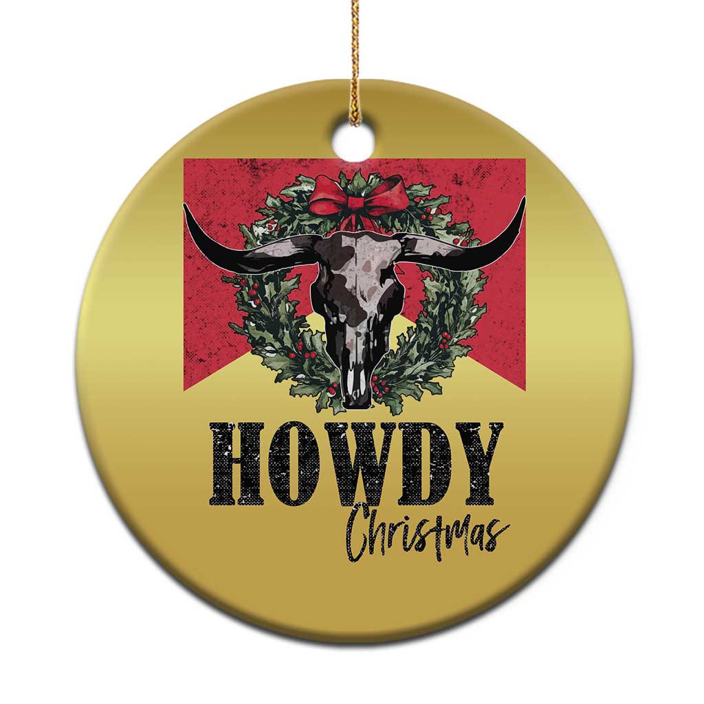 Western Xmas Christmas Ornament Howdy Christmas Cow Skull Xmas Wreath - Wonder Print Shop