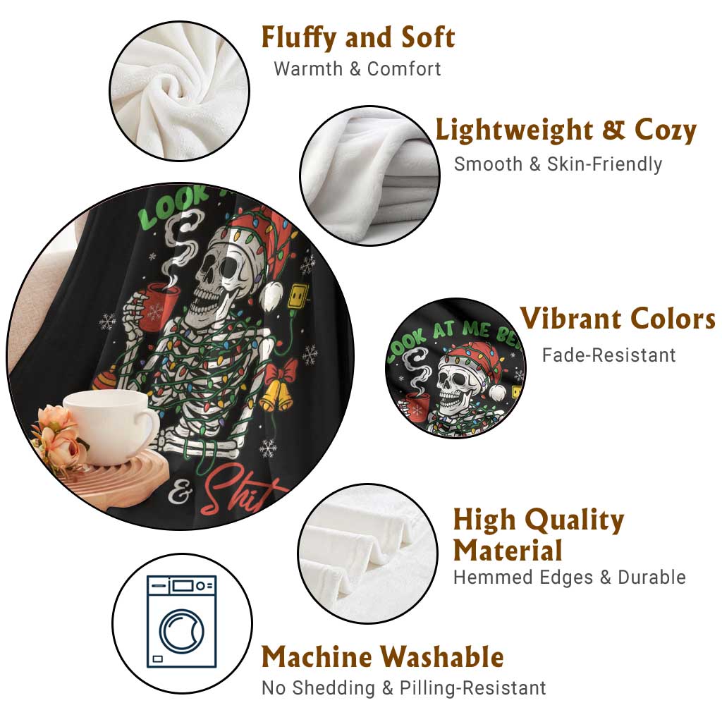Look At Me Being Festive And Shit Throw Blanket Funny Christmas Skeleton - Wonder Print Shop