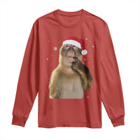 Christmas Thinking Monkey Meme Humor Brainrot Long Sleeve Shirt - Wonder Print Shop