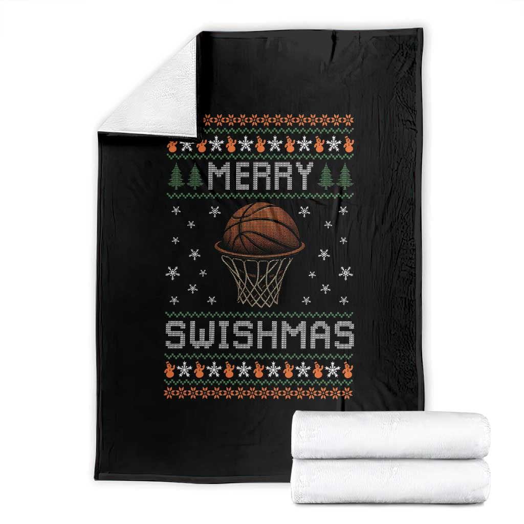 Funny Christmas Basketball Throw Blanket Merry Swishmas Ugly Xmas Swish Technique - Wonder Print Shop
