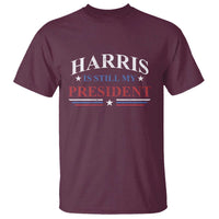 Maroon Harris graphic T-shirt with front text and star-striped design