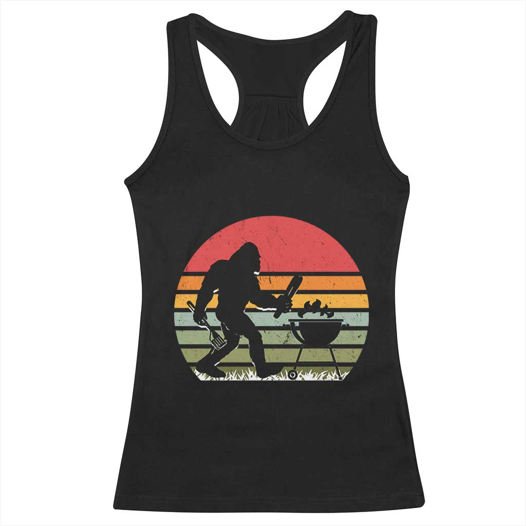 Funny Retro Bigfoot Grilling BBQ Chef Racerback Tank Top