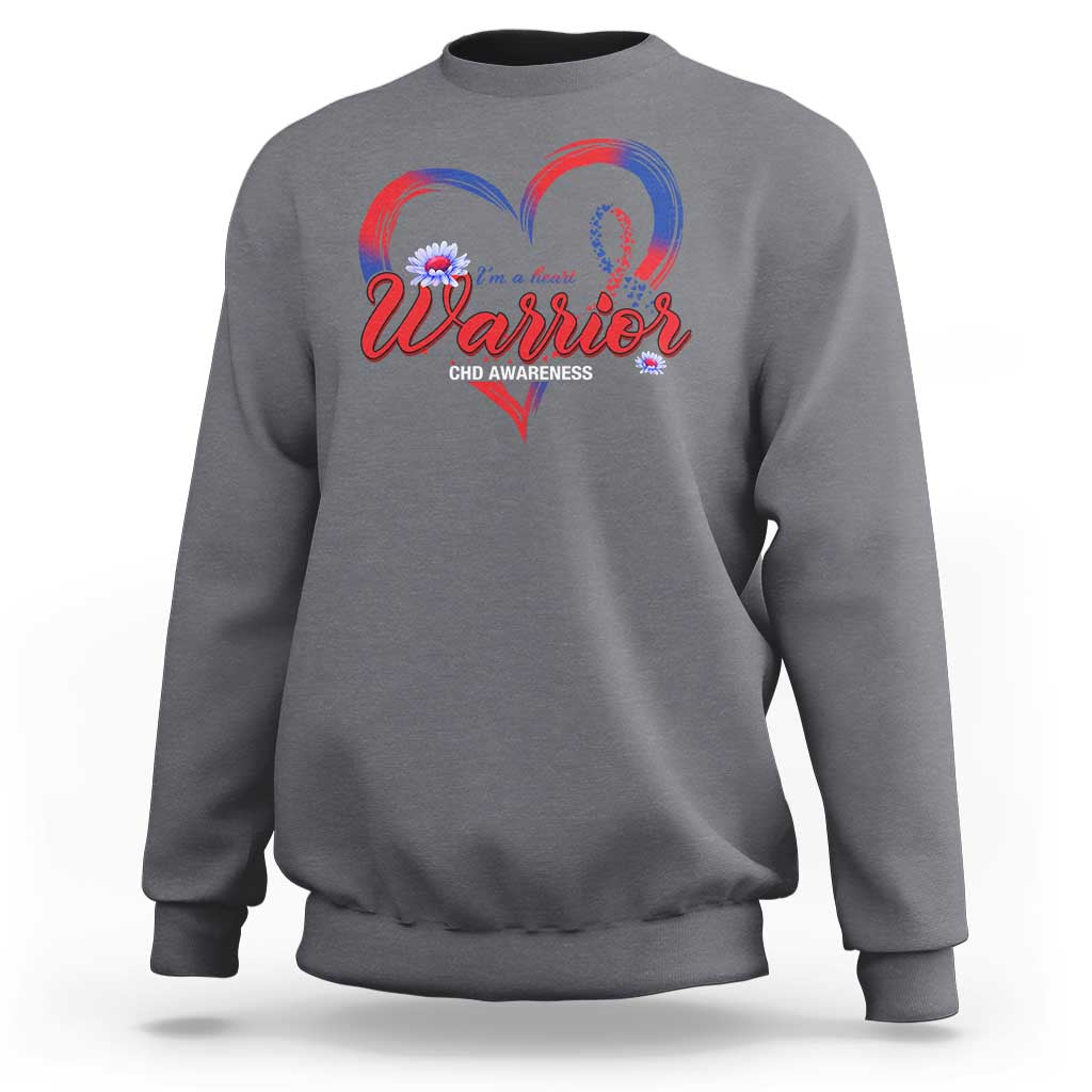 Charcoal gray sweatshirt with colorful heart “Warrior” graphic and CHD Awareness text