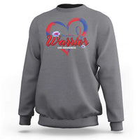 Charcoal gray sweatshirt with colorful heart “Warrior” graphic and CHD Awareness text