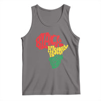 Dark gray tank top with colorful Africa map graphic front