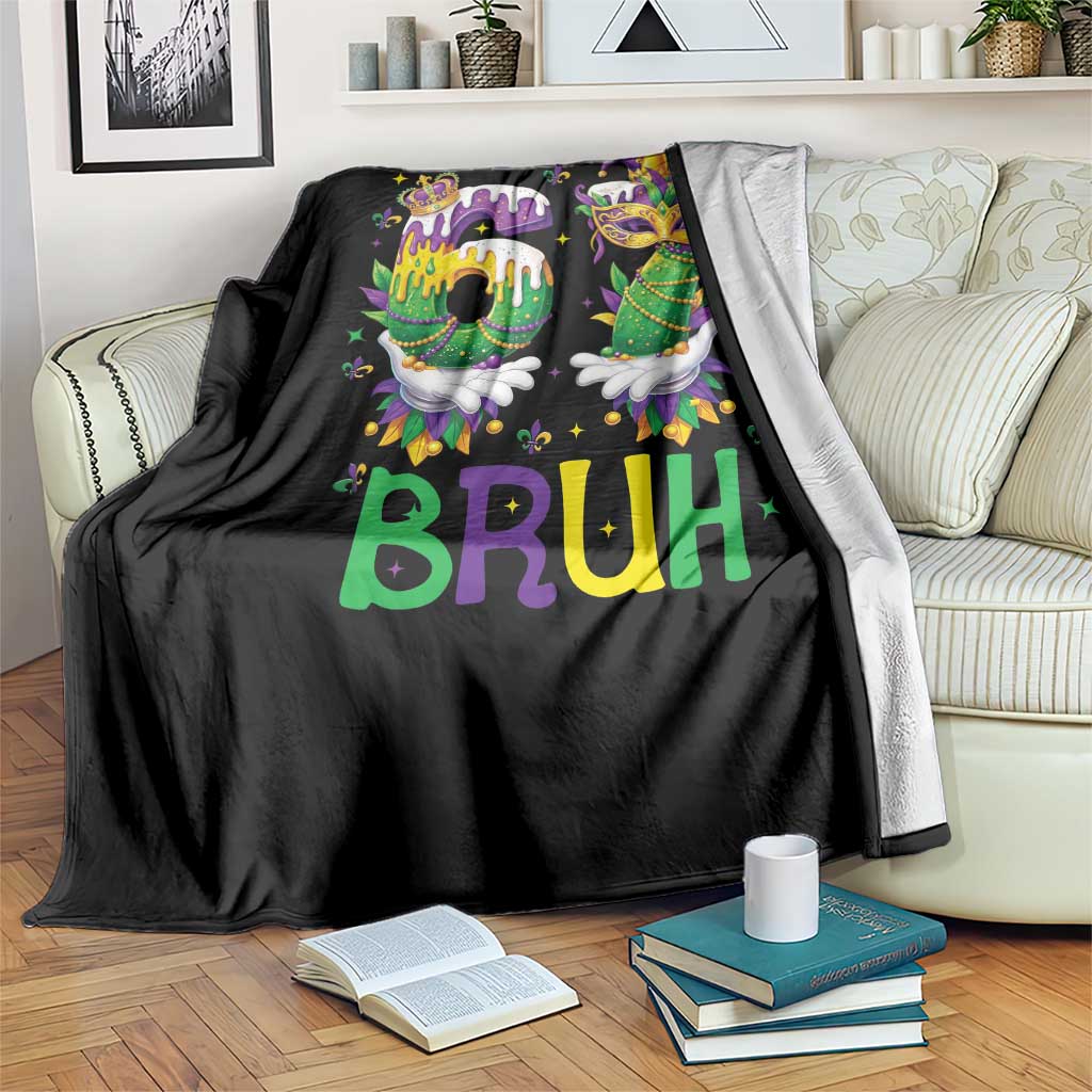 Funny 67 Mardi Gras Bruh Throw Blanket Six Seven Meme Fleur De Lis Hand Gesture