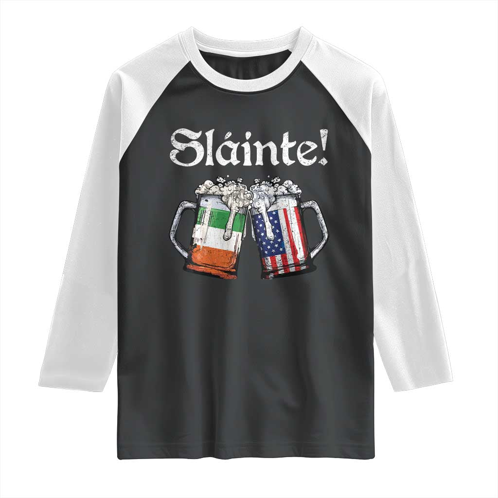 Funny St Patrick's Day Beer Drinking Slainte Raglan Shirt Irish American Beer