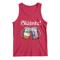 Red sleeveless tank top with 'Slainte!' text and patriotic beer mug graphic
