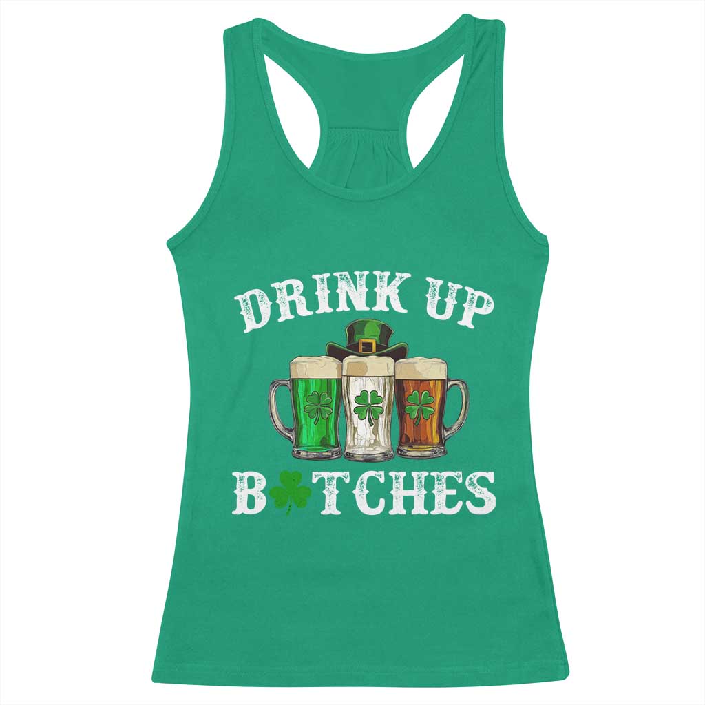 Funny St Patrick's Day Irish Beer Drinking Racerback Tank Top Drink Up Bitches Ireland Flag