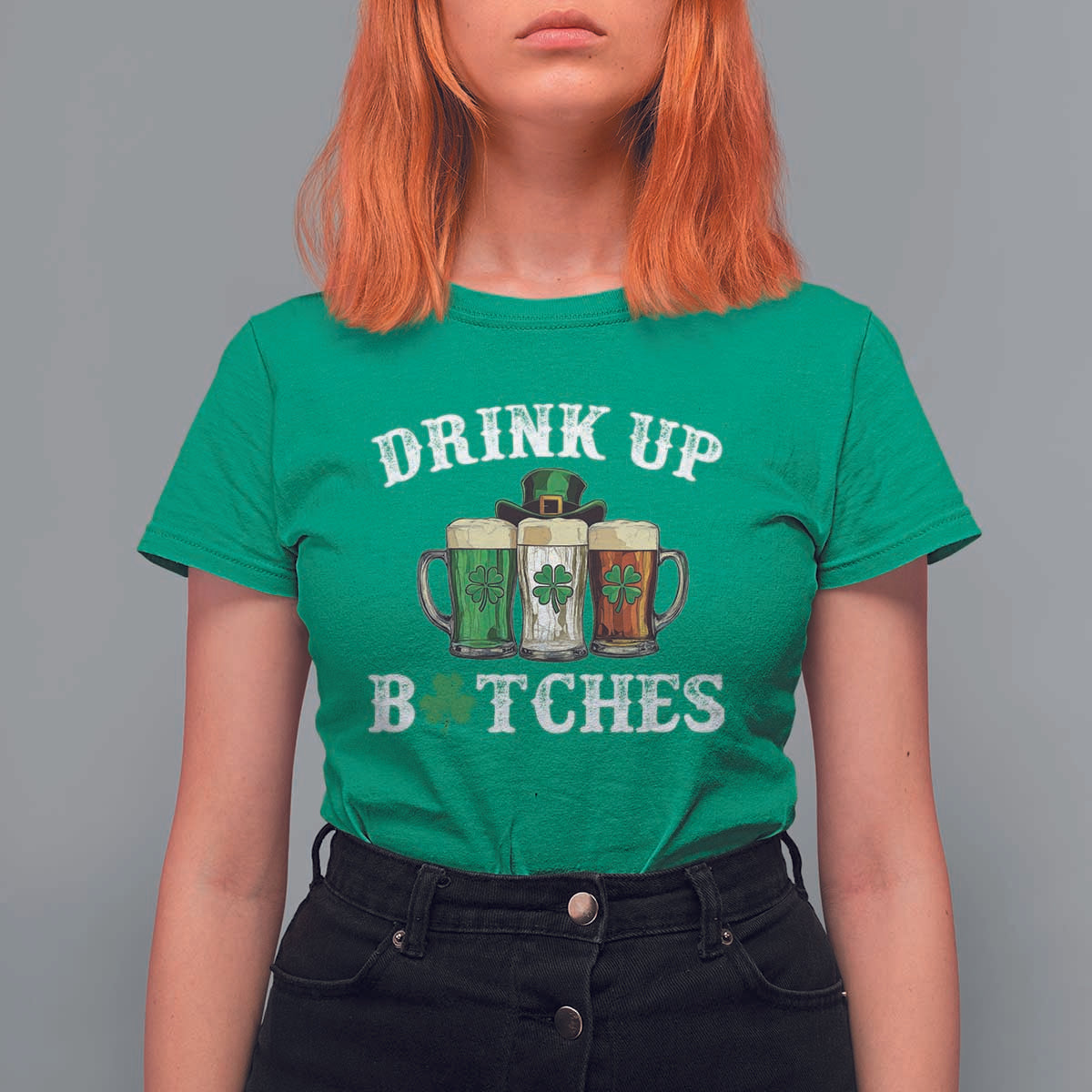 Funny St Patrick's Day Irish Beer Drinking T Shirt For Women Drink Up Bitches Ireland Flag