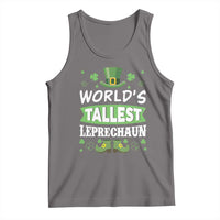 Gray St. Patrick's Day tank top with leprechaun and shamrock front graphic