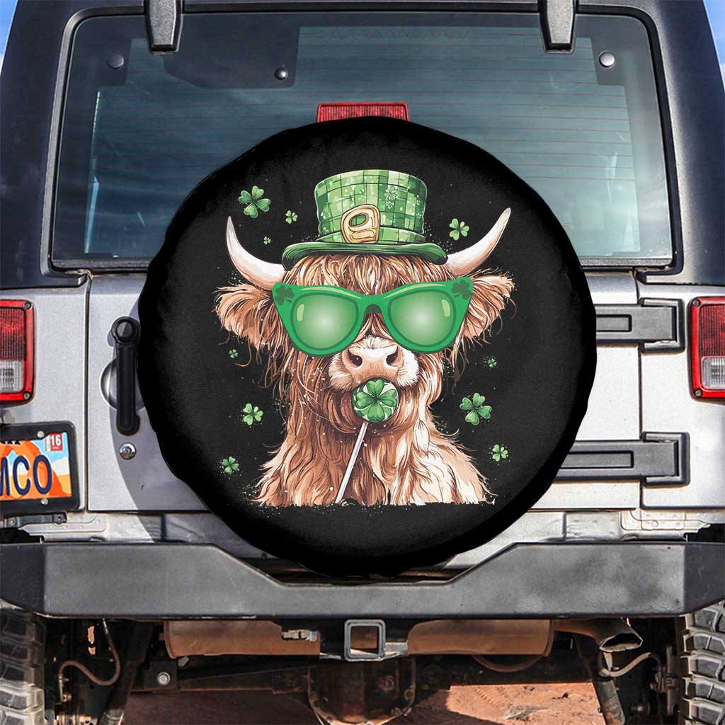 Funny St Patrick's Day Highland Cow Shamrock Spare Tire Cover