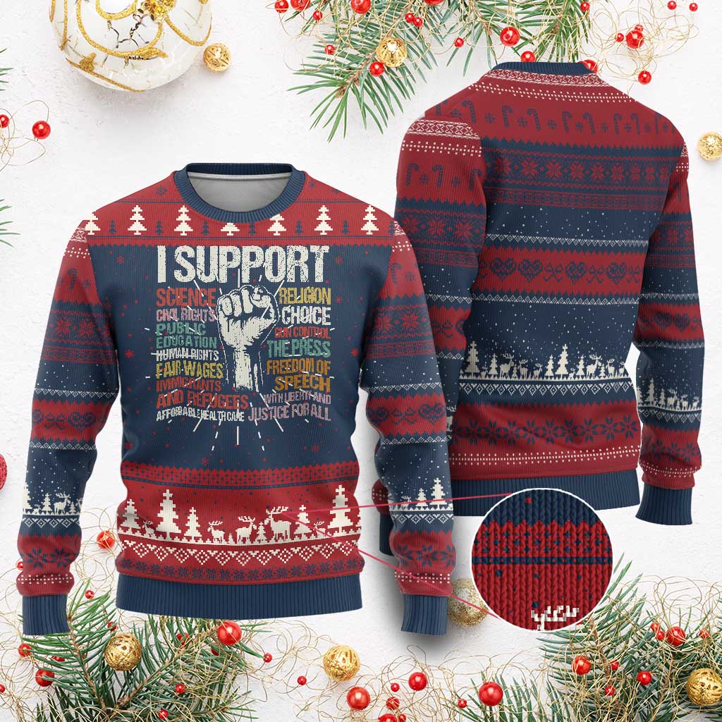 I Support Progressive Liberal Human Rights Knitted Sweatshirt Vintage Hand Fist - Wonder Print Shop