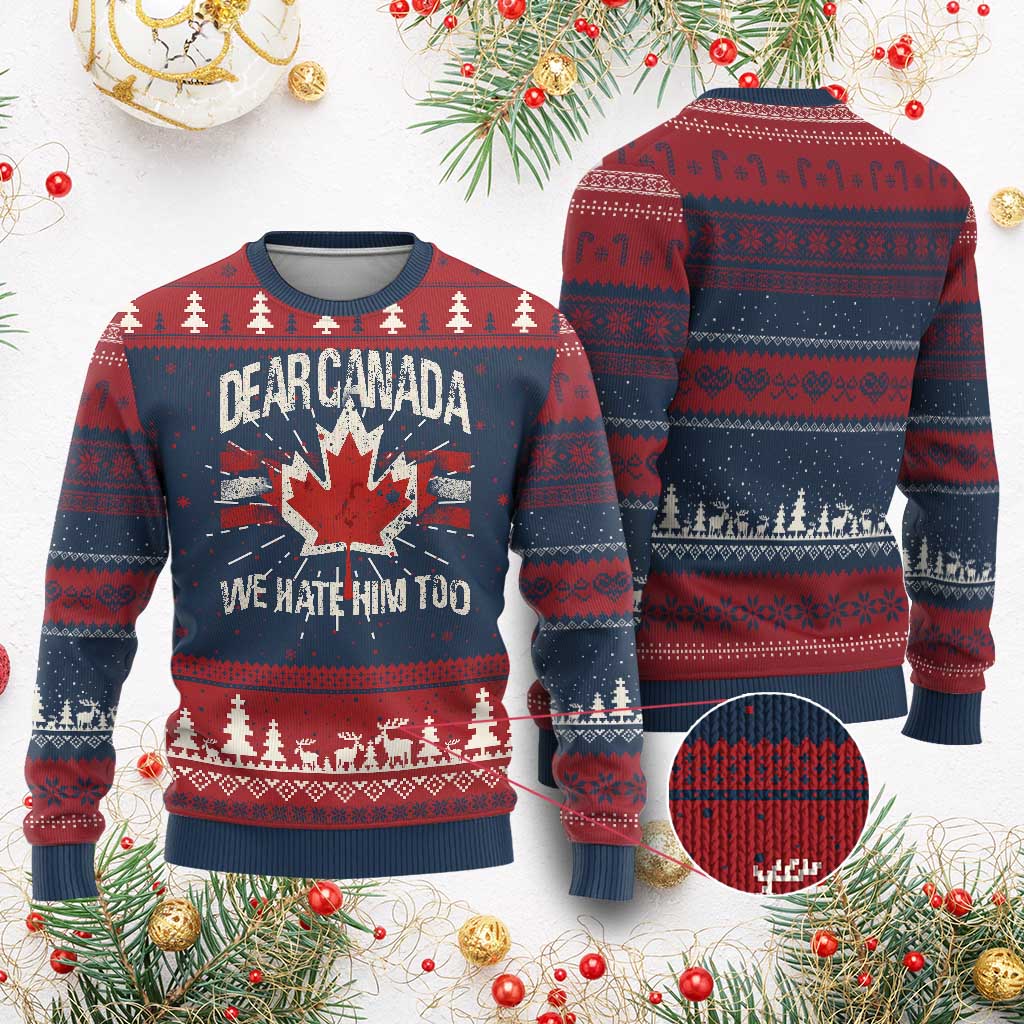 Dear Canada We Hate Him Too Knitted Sweatshirt Vintage Maple Leaf - Wonder Print Shop