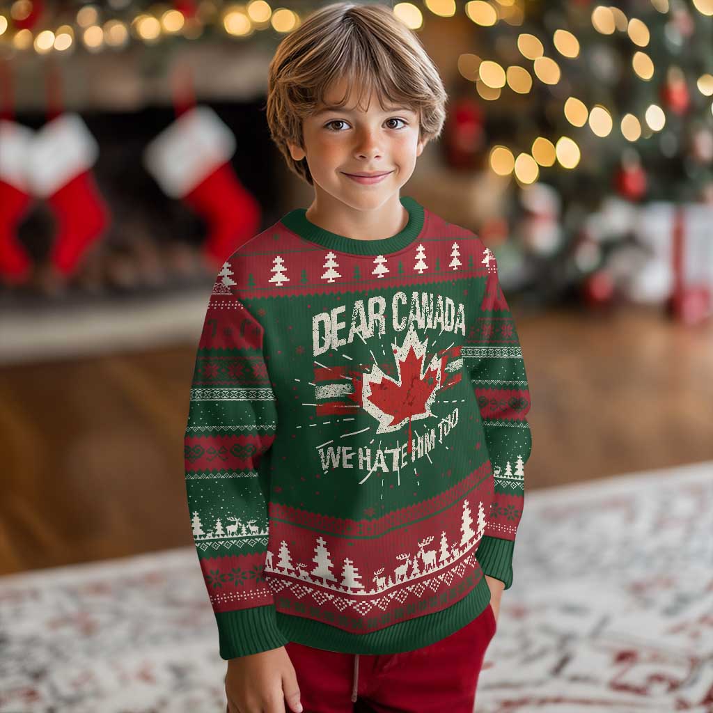 Dear Canada We Hate Him Too Knitted Sweatshirt Vintage Maple Leaf - Wonder Print Shop