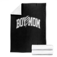Boy Mom Lightning Bolt Checkered Varsity Son Mama Throw Blanket