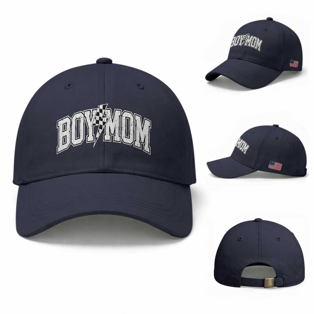 Boy Mom Lightning Bolt Checkered Varsity Son Mama Baseball Cap