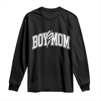 Boy Mom Lightning Bolt Checkered Varsity Son Mama Long Sleeve Shirt