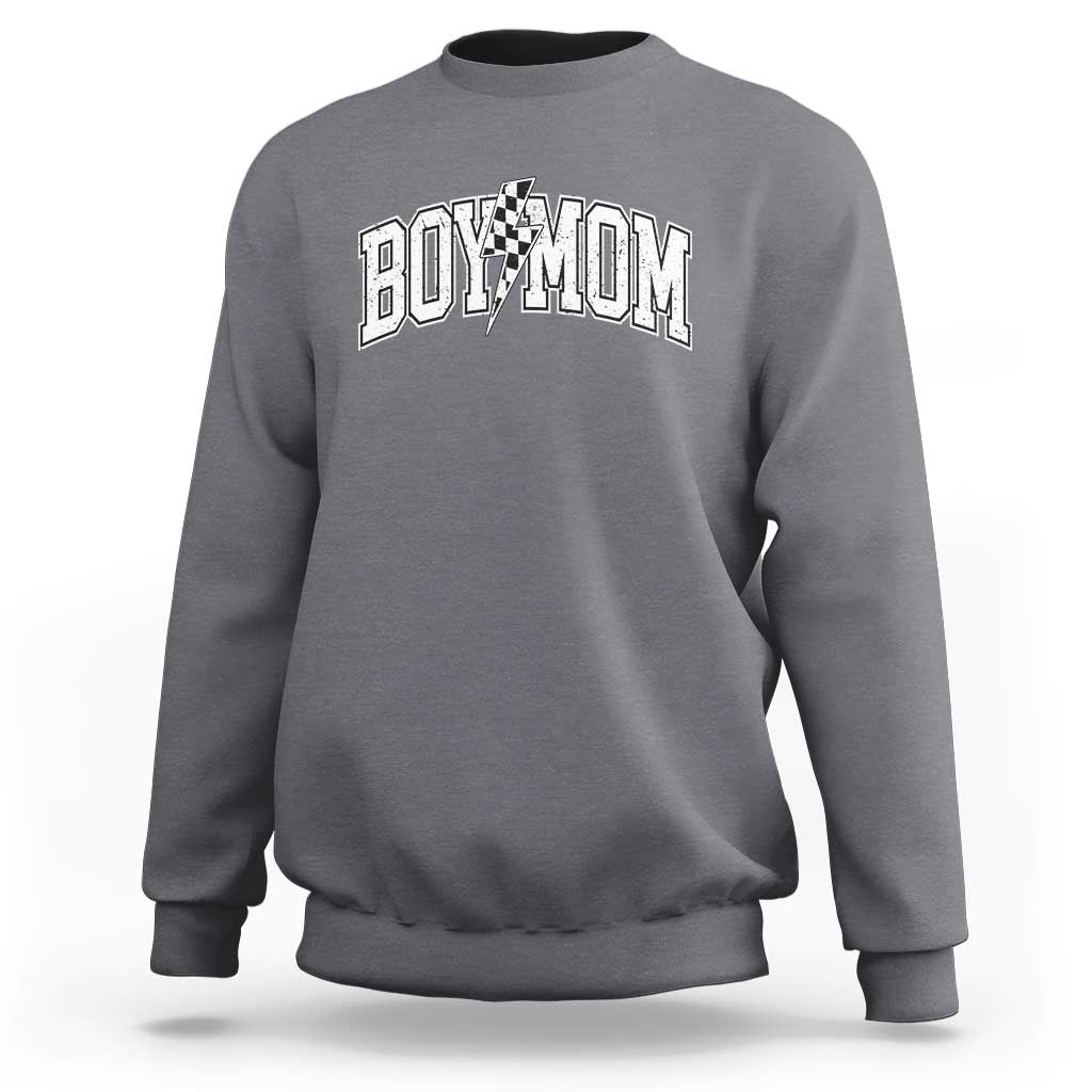 Boy Mom Lightning Bolt Checkered Varsity Son Mama Sweatshirt