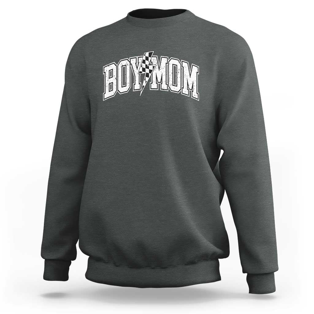 Boy Mom Lightning Bolt Checkered Varsity Son Mama Sweatshirt