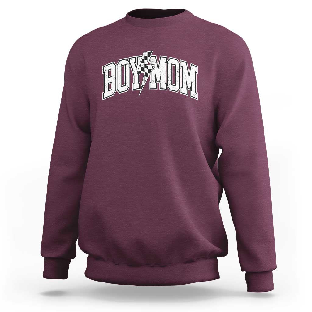 Boy Mom Lightning Bolt Checkered Varsity Son Mama Sweatshirt