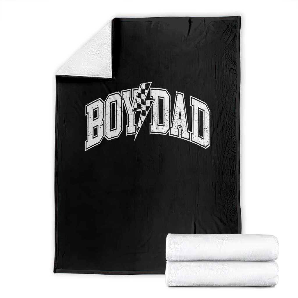 Boy Dad Lightning Bolt Checkered Varsity Son Daddy Throw Blanket