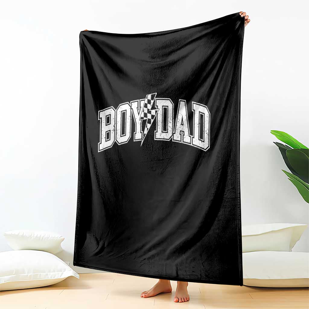 Boy Dad Lightning Bolt Checkered Varsity Son Daddy Throw Blanket