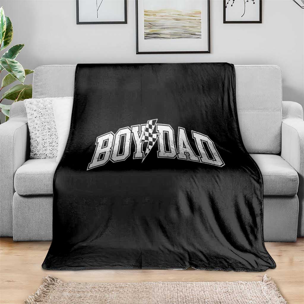 Boy Dad Lightning Bolt Checkered Varsity Son Daddy Throw Blanket