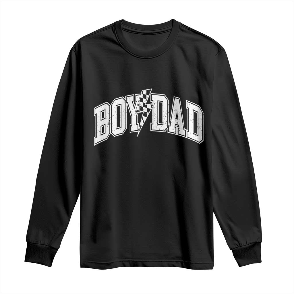 Boy Dad Lightning Bolt Checkered Varsity Son Daddy Long Sleeve Shirt