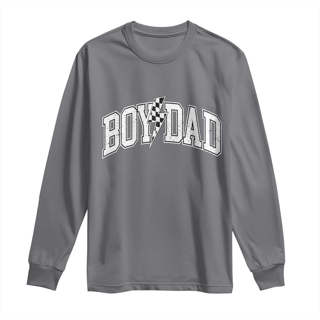 Boy Dad Lightning Bolt Checkered Varsity Son Daddy Long Sleeve Shirt