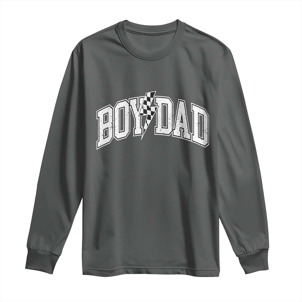 Boy Dad Lightning Bolt Checkered Varsity Son Daddy Long Sleeve Shirt