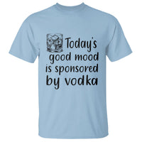 Light blue T-shirt with vodka mug and "Today's good mood is sponsored by vodka" text